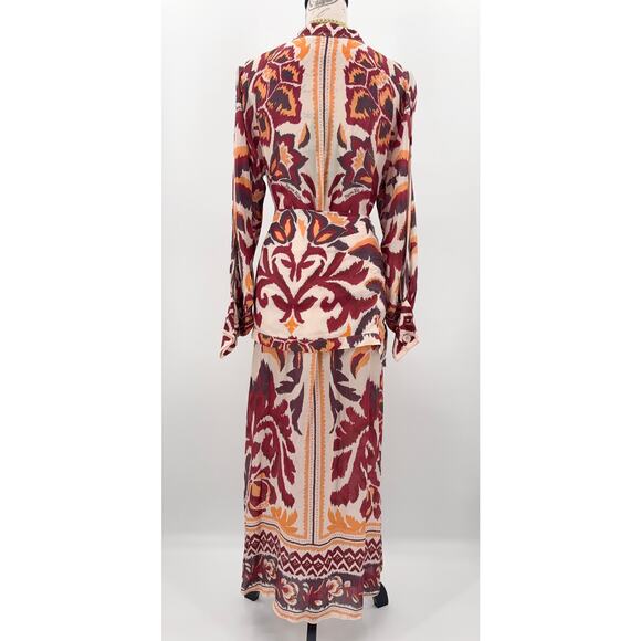 B49 Farm Rio Toucans Scarf Maxi Dress Womens Small Long Sleeve Boho Earthy Chic - Picture 8 of 14